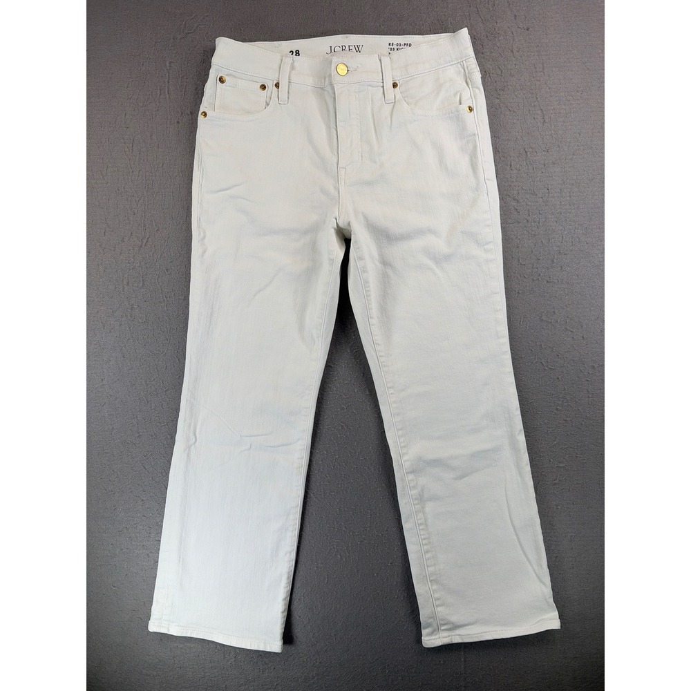 J.Crew 03 Kickout White High Rise Flare Jeans Size 28 Gold Hardware RE-03-PFD